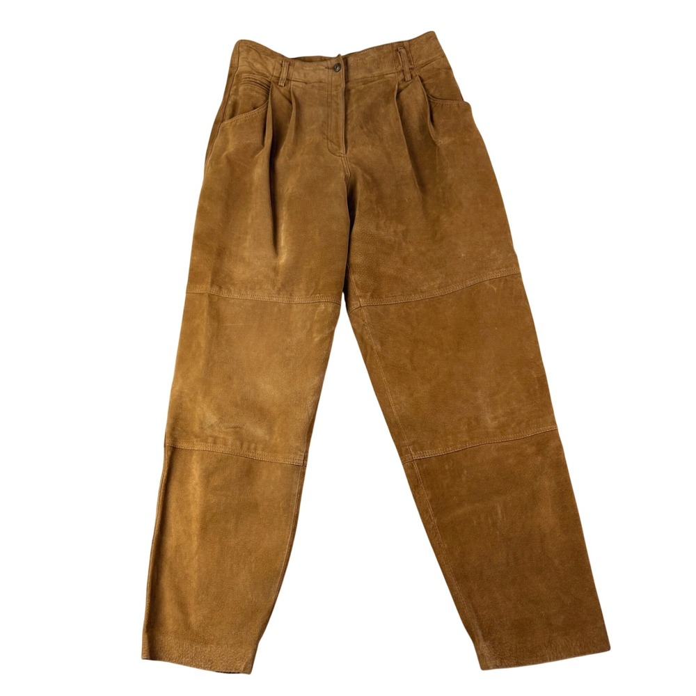Vintage Jones NY Sport 10 (28x28) Brown Suede Leather Pleated Pants High Rise